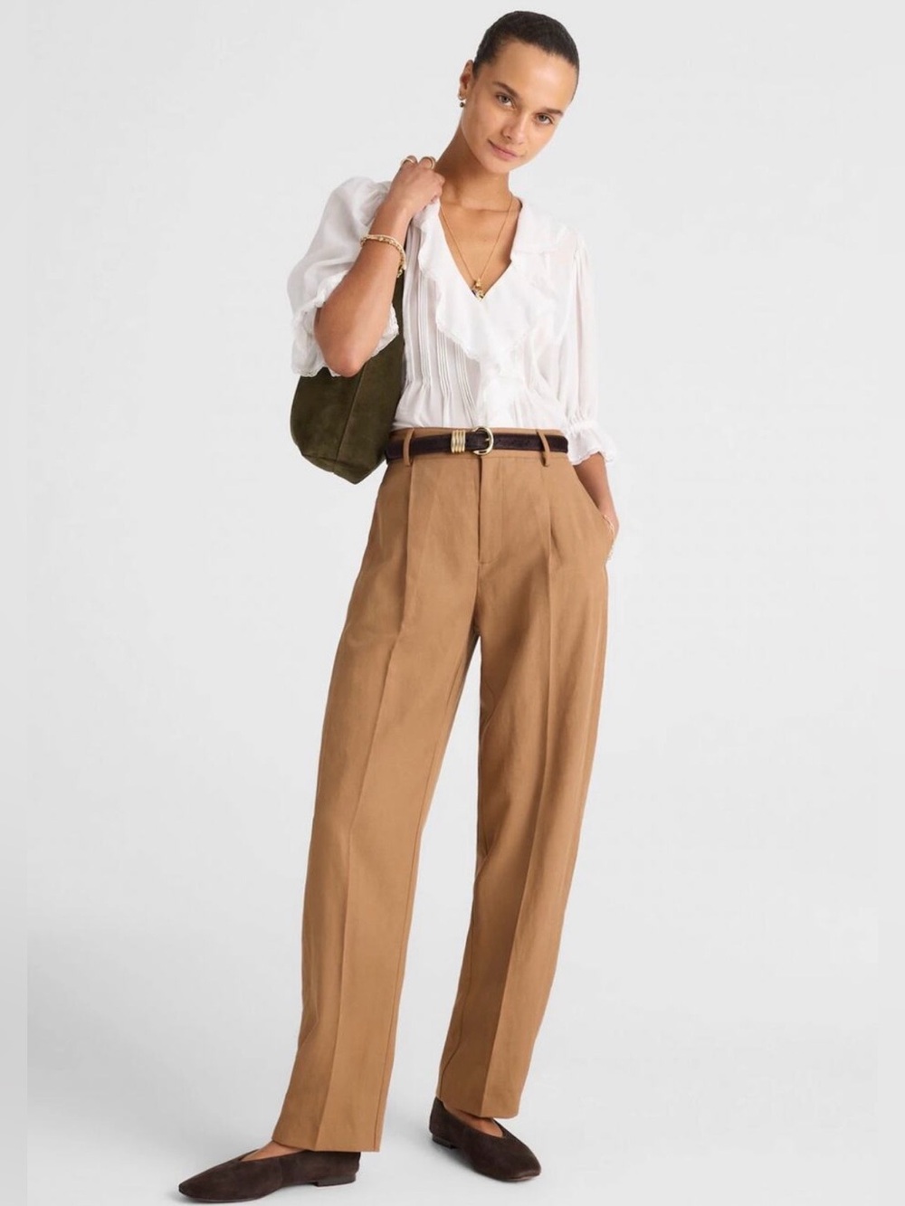 Madewell Women's Barrel leg Brown Wide-Leg Trousers